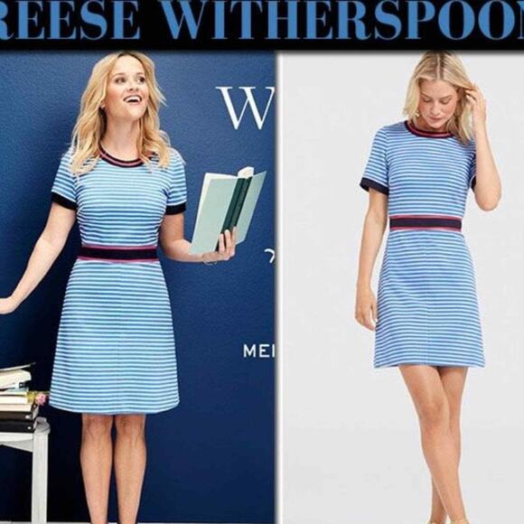 Draper James Blue & White Striped Short Sleeve A-Line Dress - Size S - Picture 1 of 11